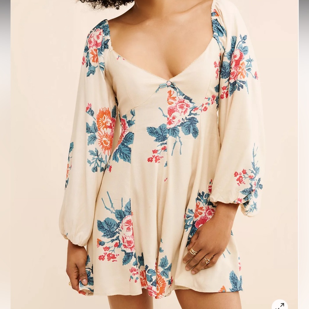 Free People Floral Mini Dress - Cream, Pink, Blue
